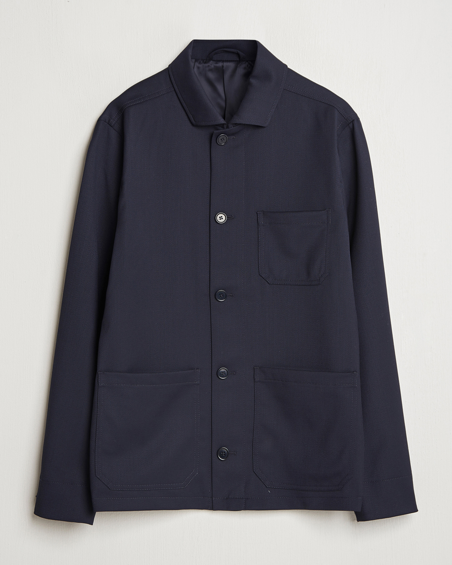 Heren | Overhemden | Filippa K | Louis Wool Gabardine Shirt Jacket Navy