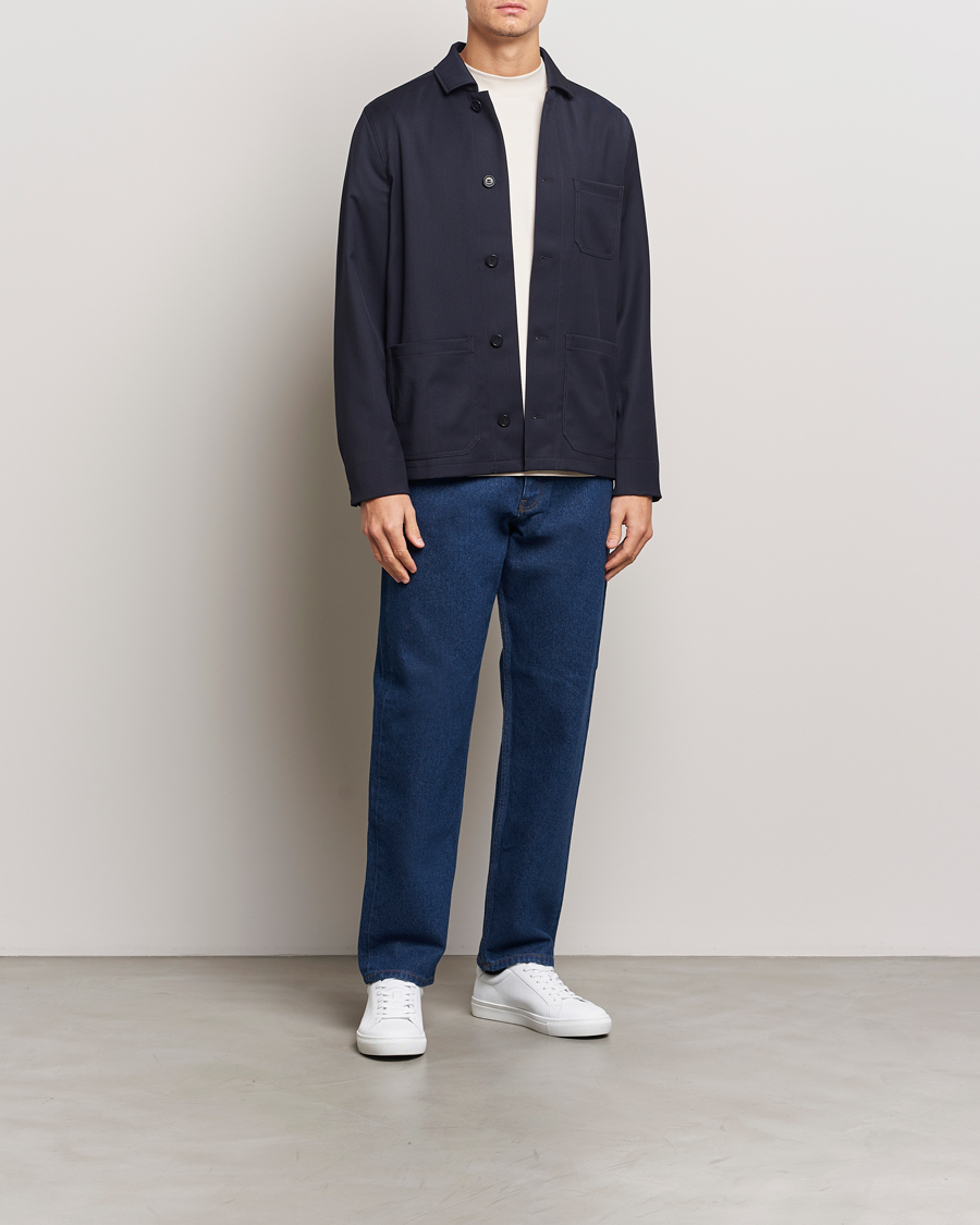Heren | Overhemden | Filippa K | Louis Wool Gabardine Shirt Jacket Navy