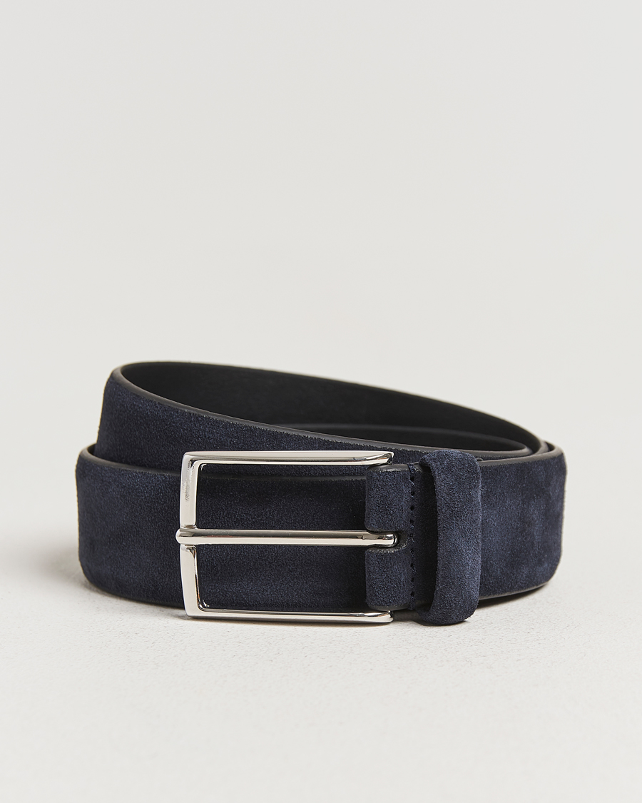 Heren | Riemen | Anderson's | Calf Suede 3,5 cm Belt Navy