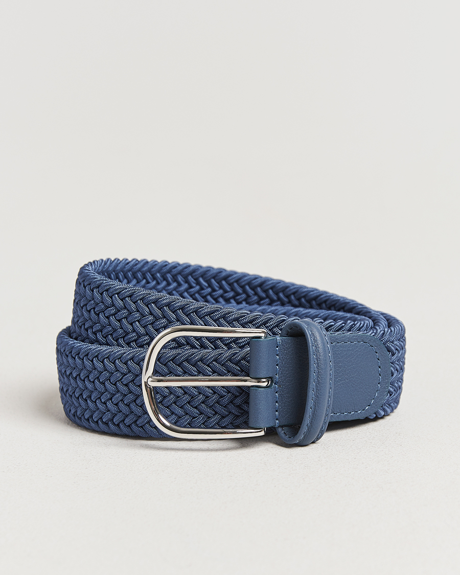 Heren | Riemen | Anderson's | Stretch Woven 3,5 cm Belt Air Force Blue