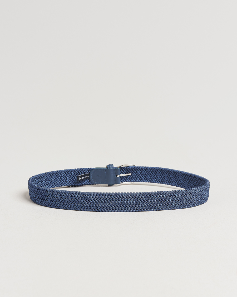 Heren | Riemen | Anderson's | Stretch Woven 3,5 cm Belt Air Force Blue