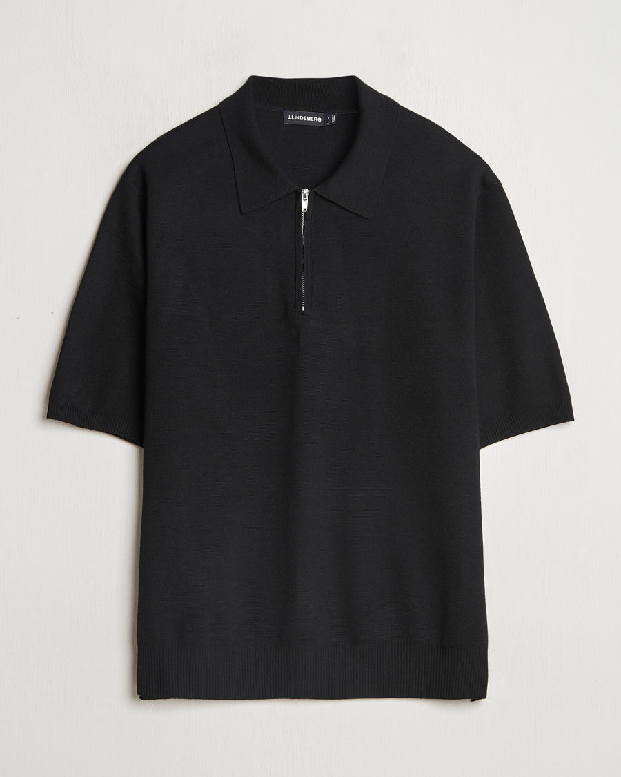 Heren | Truien | J.Lindeberg | Tyler Quarter Zip Knit Polo Black