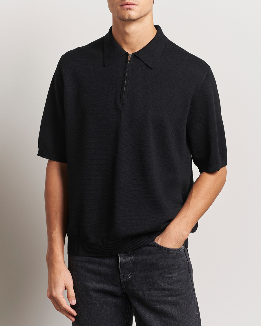 Heren | Truien | J.Lindeberg | Tyler Quarter Zip Knit Polo Black