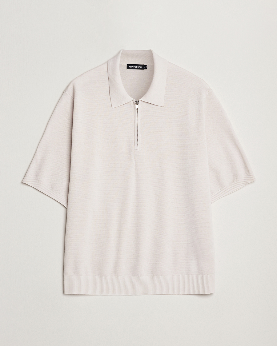 Heren | Truien | J.Lindeberg | Tyler Quarter Zip Knit Polo Moonbeam