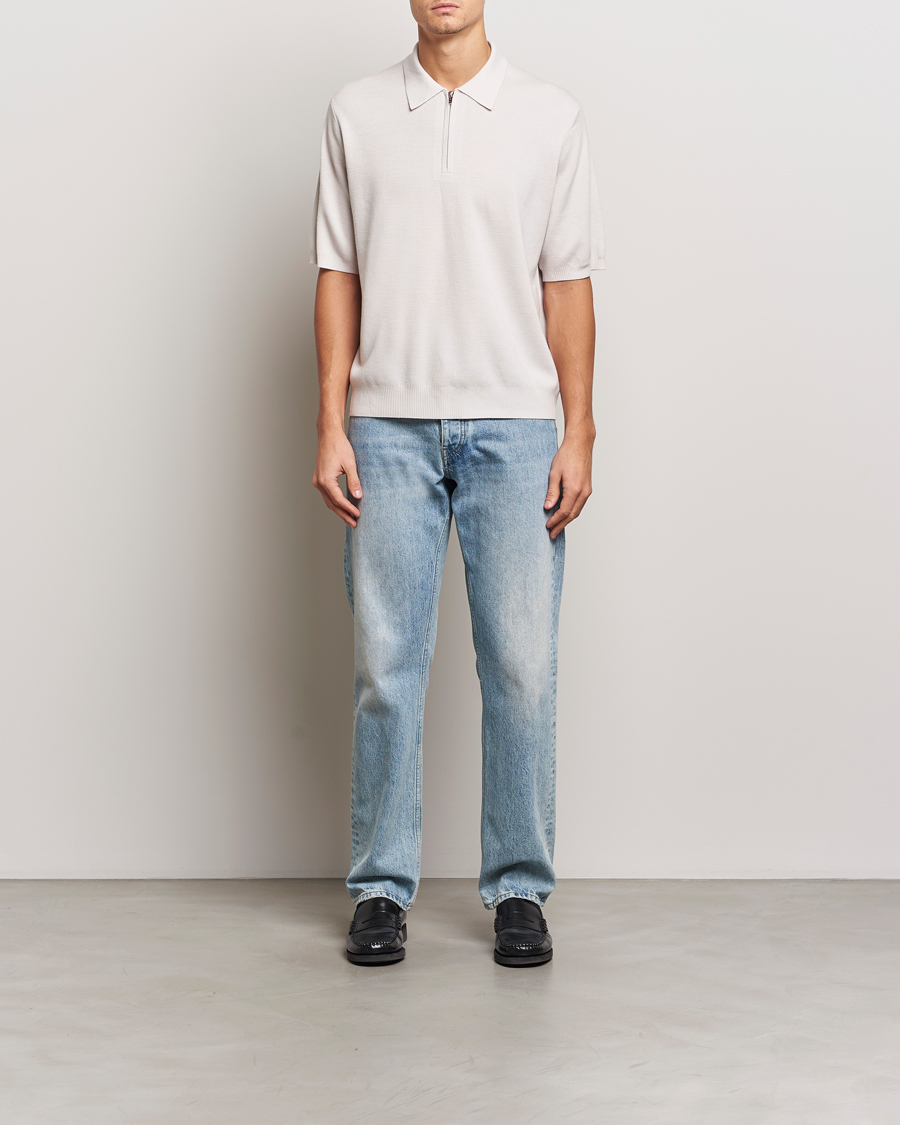 Heren | Truien | J.Lindeberg | Tyler Quarter Zip Knit Polo Moonbeam