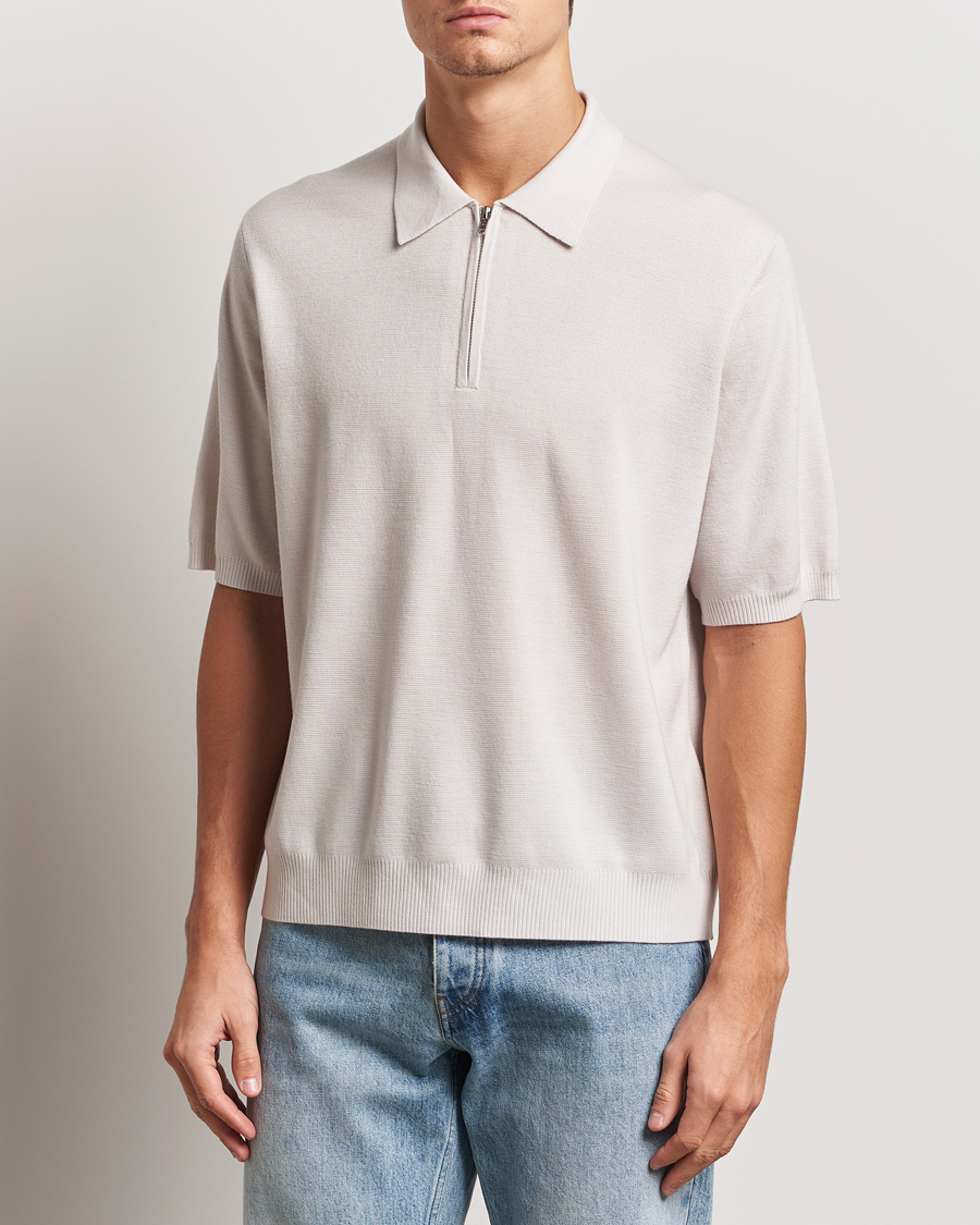 Heren | Truien | J.Lindeberg | Tyler Quarter Zip Knit Polo Moonbeam