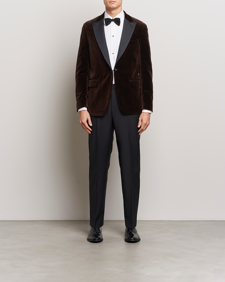 Heren | Blazers | Oscar Jacobson | Frampton Velvet Tuxedo Blazer Brown