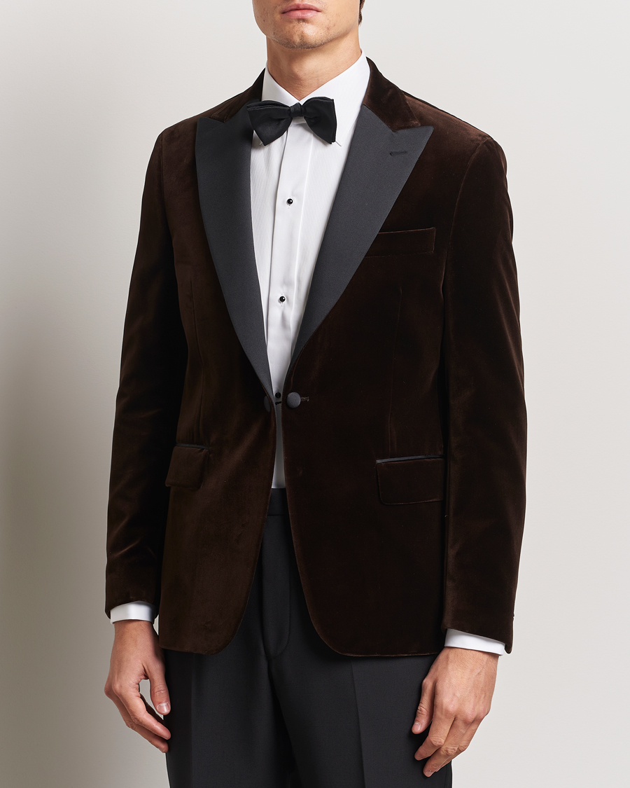 Heren | Blazers | Oscar Jacobson | Frampton Velvet Tuxedo Blazer Brown