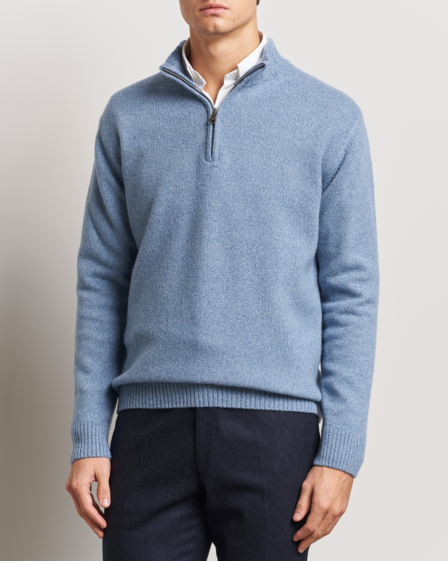 Heren | Truien | Oscar Jacobson | Paul Wool/Cashmere Melange Half Zip Light Blue