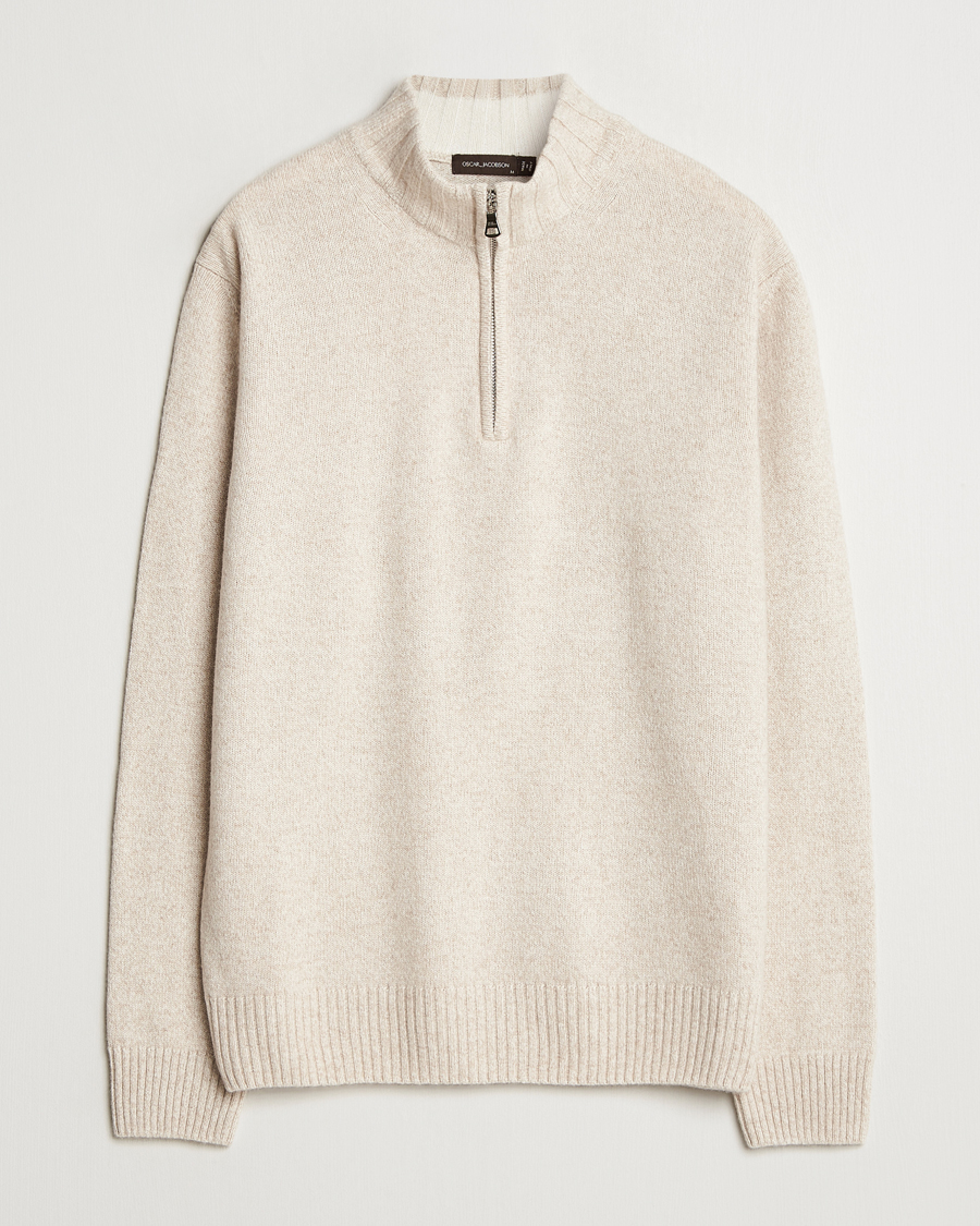 Heren | Truien | Oscar Jacobson | Paul Wool/Cashmere Melange Half Zip Beige