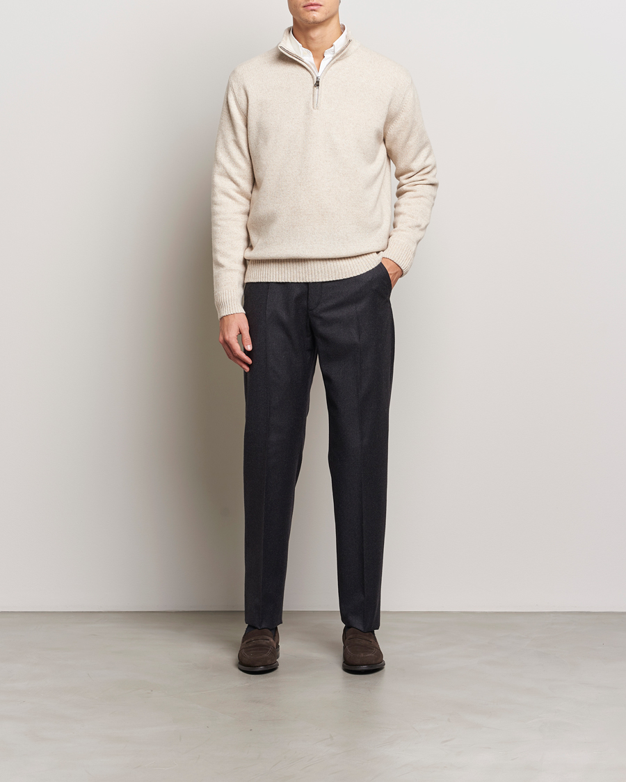 Heren | Truien | Oscar Jacobson | Paul Wool/Cashmere Melange Half Zip Beige