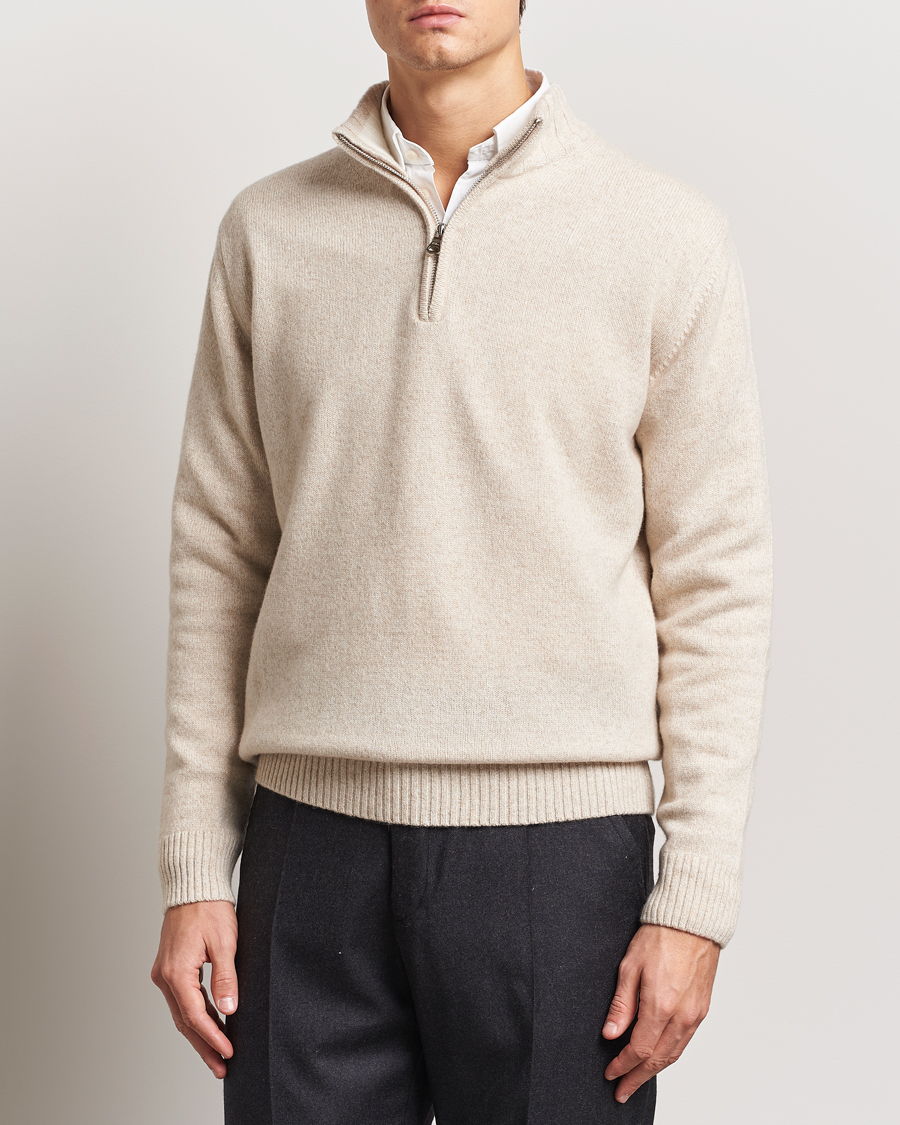 Heren | Truien | Oscar Jacobson | Paul Wool/Cashmere Melange Half Zip Beige