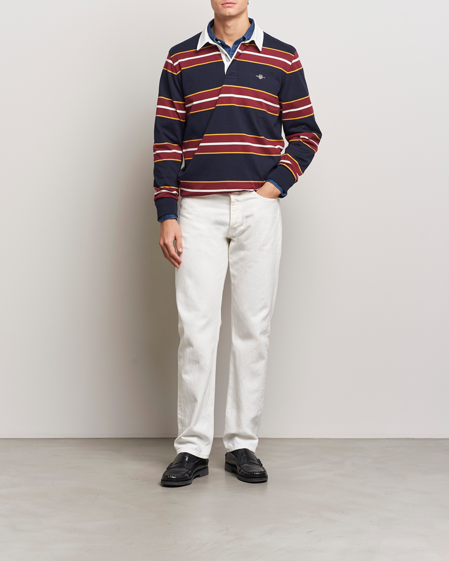 Heren | Truien | GANT | Yarn Dyed Striped Heavy Rugger Evening Blue