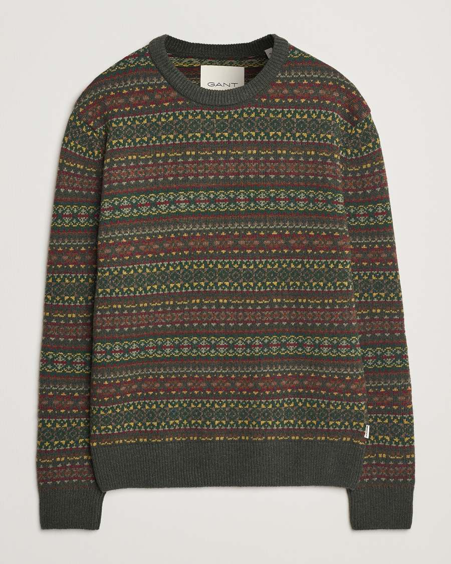 Heren | Truien | GANT | Wool Fairisle Crew Neck Sweater Deepest Green