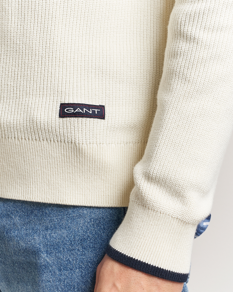 Heren | Truien | GANT | Ribbed Cotton Half Zip Cream