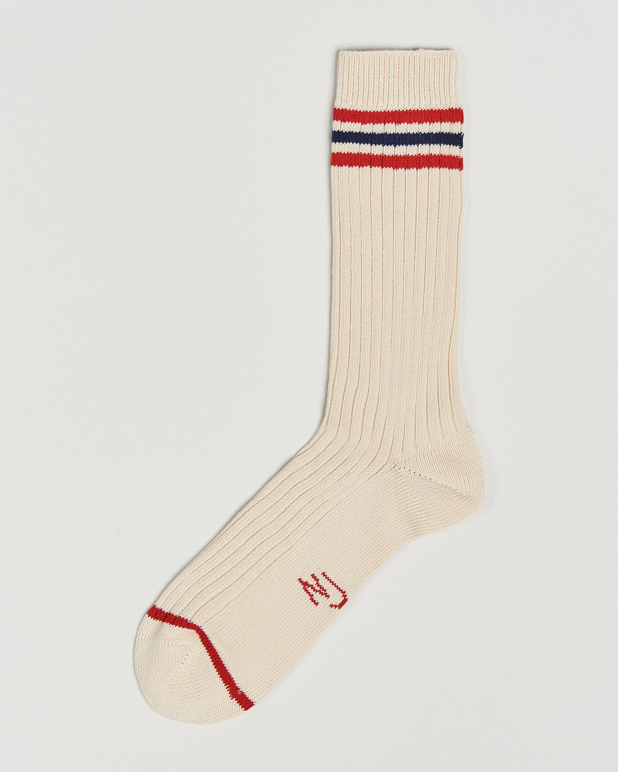 Heren | Ondergoed | Nudie Jeans | Retro Tennis Socks Off White/Red