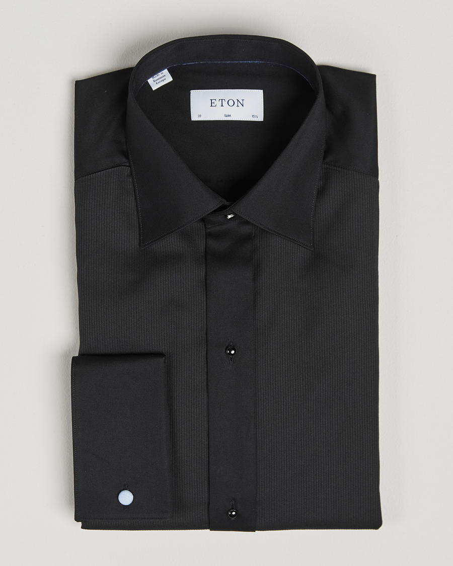 Heren | Overhemden | Eton | Slim Fit Plissé Tuxedo Shirt Black