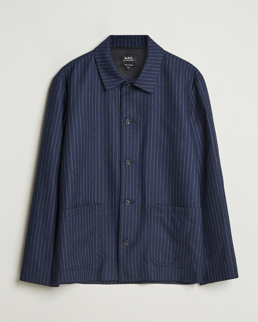 Heren | Jassen | A.P.C. | Wool Pinstriped Shirt Jacket Dark Navy