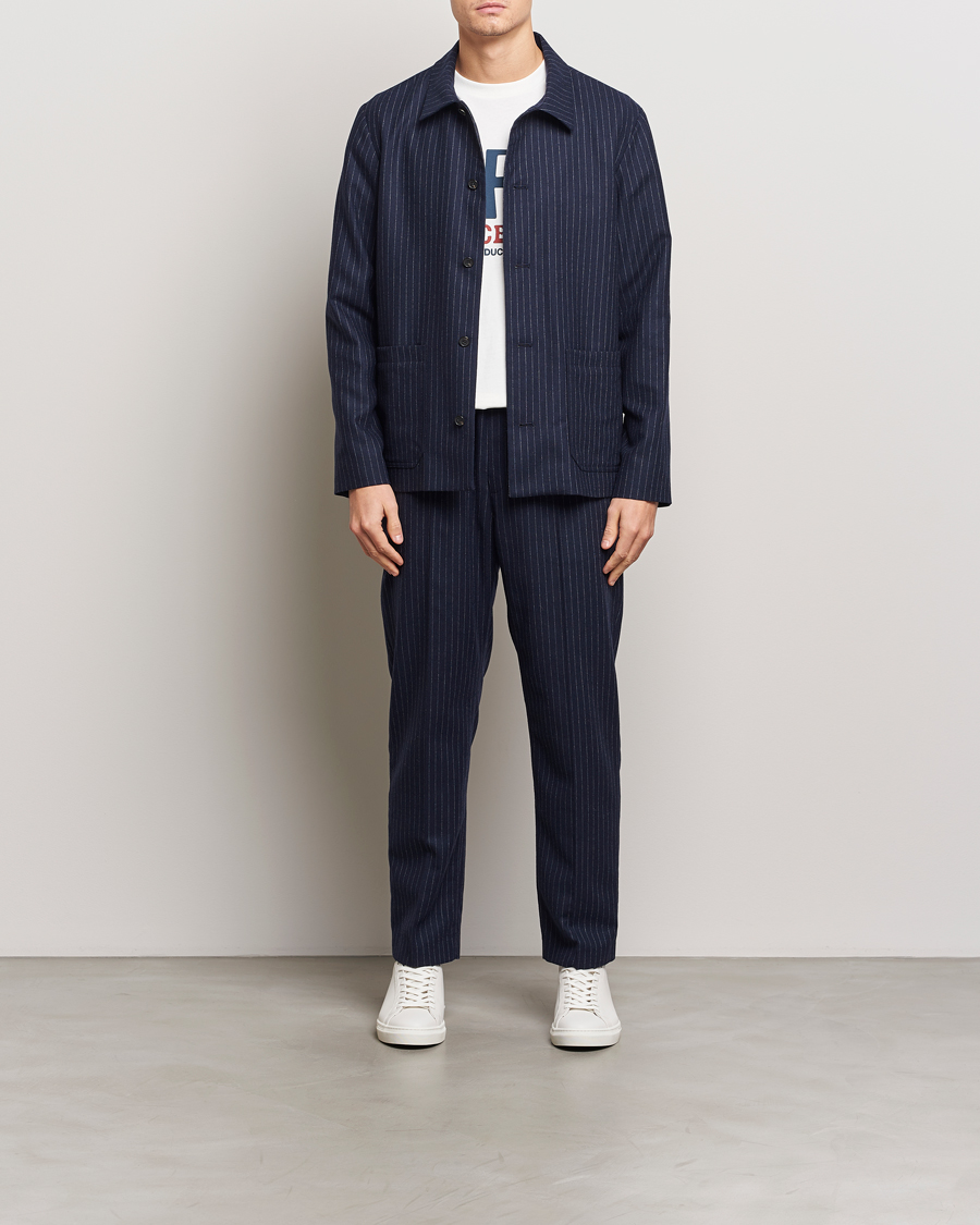 Heren | Jassen | A.P.C. | Wool Pinstriped Shirt Jacket Dark Navy