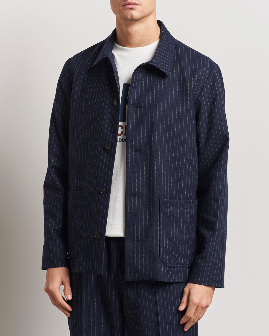 Heren | Jassen | A.P.C. | Wool Pinstriped Shirt Jacket Dark Navy