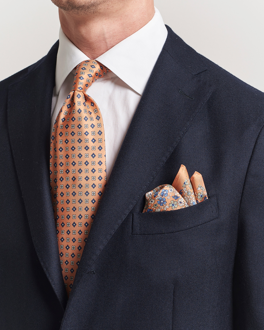 Heren | Stropdassen | Amanda Christensen | Box Set Printed Silk 8cm Tie With Pocket Square Orange