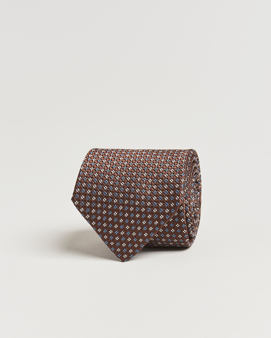 Heren | Amanda Christensen Silk Printed Flower 8cm Tie Brown | Amanda Christensen | Silk Printed Flower 8cm Tie Brown