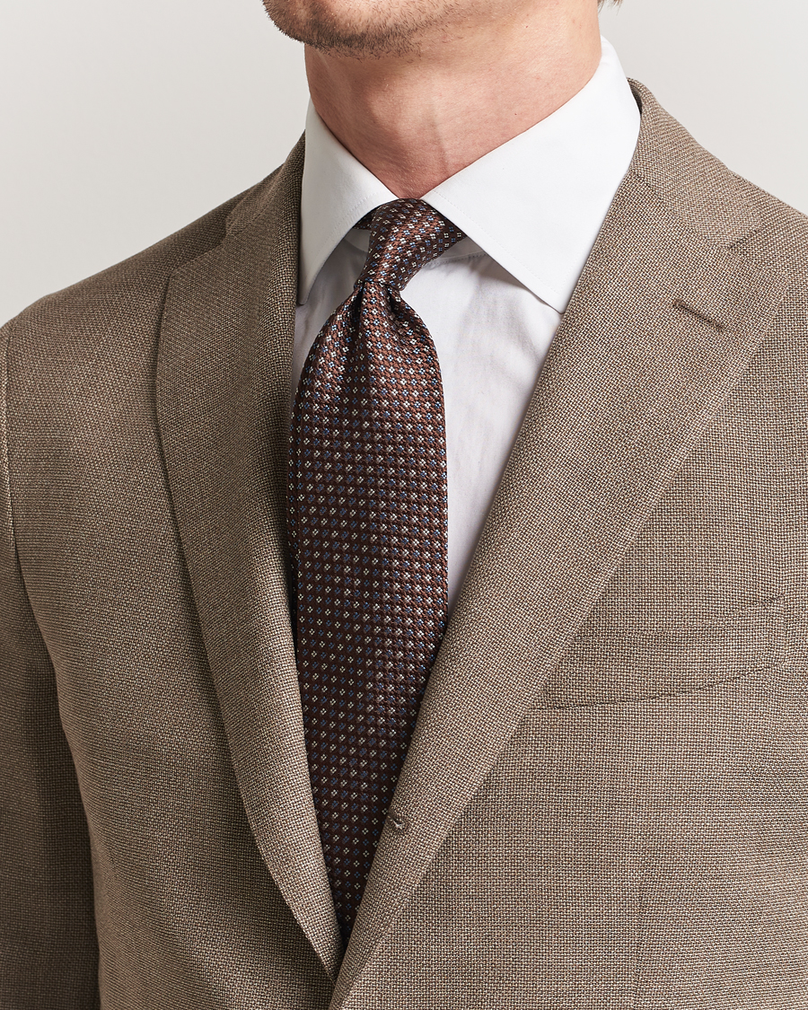 Heren | Amanda Christensen Silk Printed Flower 8cm Tie Brown | Amanda Christensen | Silk Printed Flower 8cm Tie Brown
