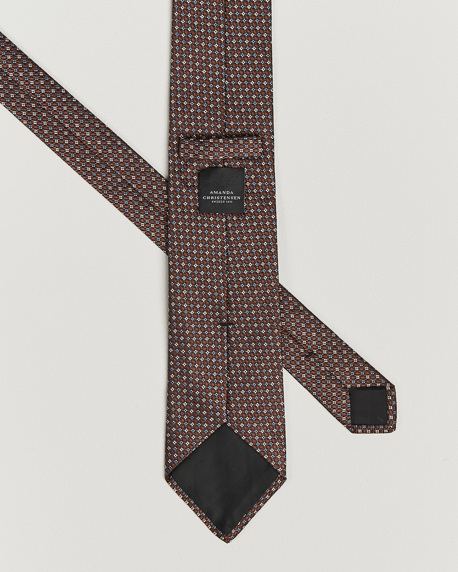 Heren | Amanda Christensen Silk Printed Flower 8cm Tie Brown | Amanda Christensen | Silk Printed Flower 8cm Tie Brown