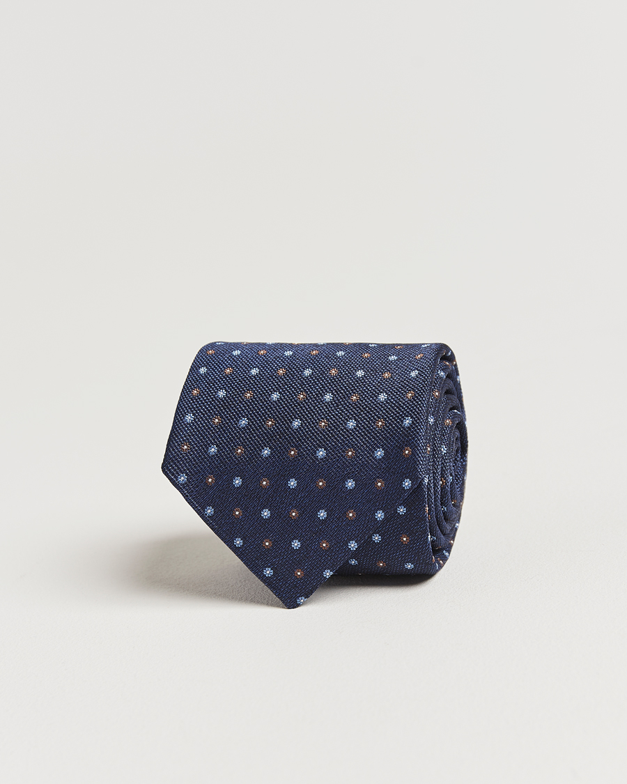 Heren | Stropdassen | Amanda Christensen | Silk Reps Printed Flower 8cm Tie Navy