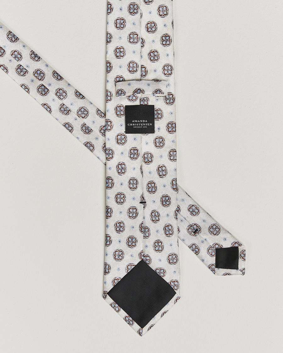 Heren | Stropdassen | Amanda Christensen | Silk Oxford Printed Flower 8cm Tie Cream