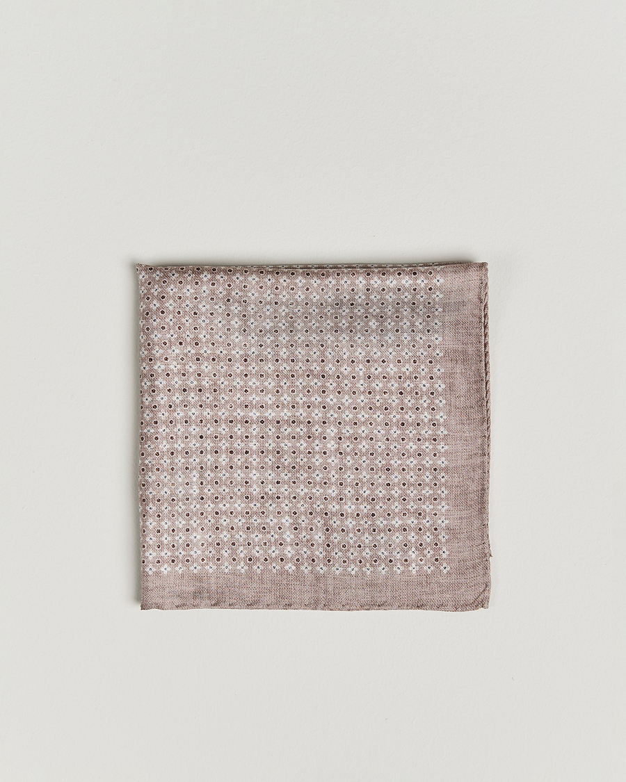 Heren | Pochets | Amanda Christensen | Silk Twill Printed Flower Pocket Square Sand