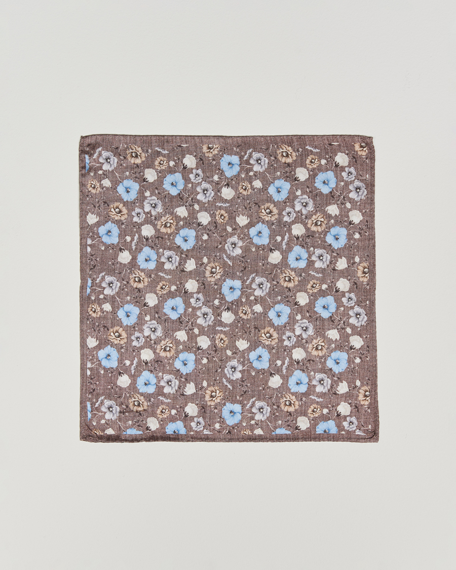 Heren | Pochets | Amanda Christensen | Silk Oxford Printed Flower Pocket Square Brown
