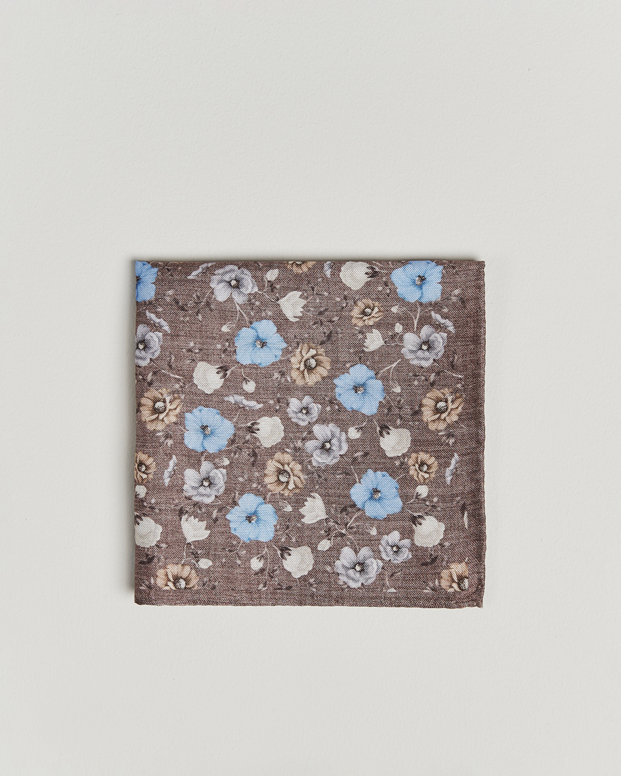 Heren | Pochets | Amanda Christensen | Silk Oxford Printed Flower Pocket Square Brown