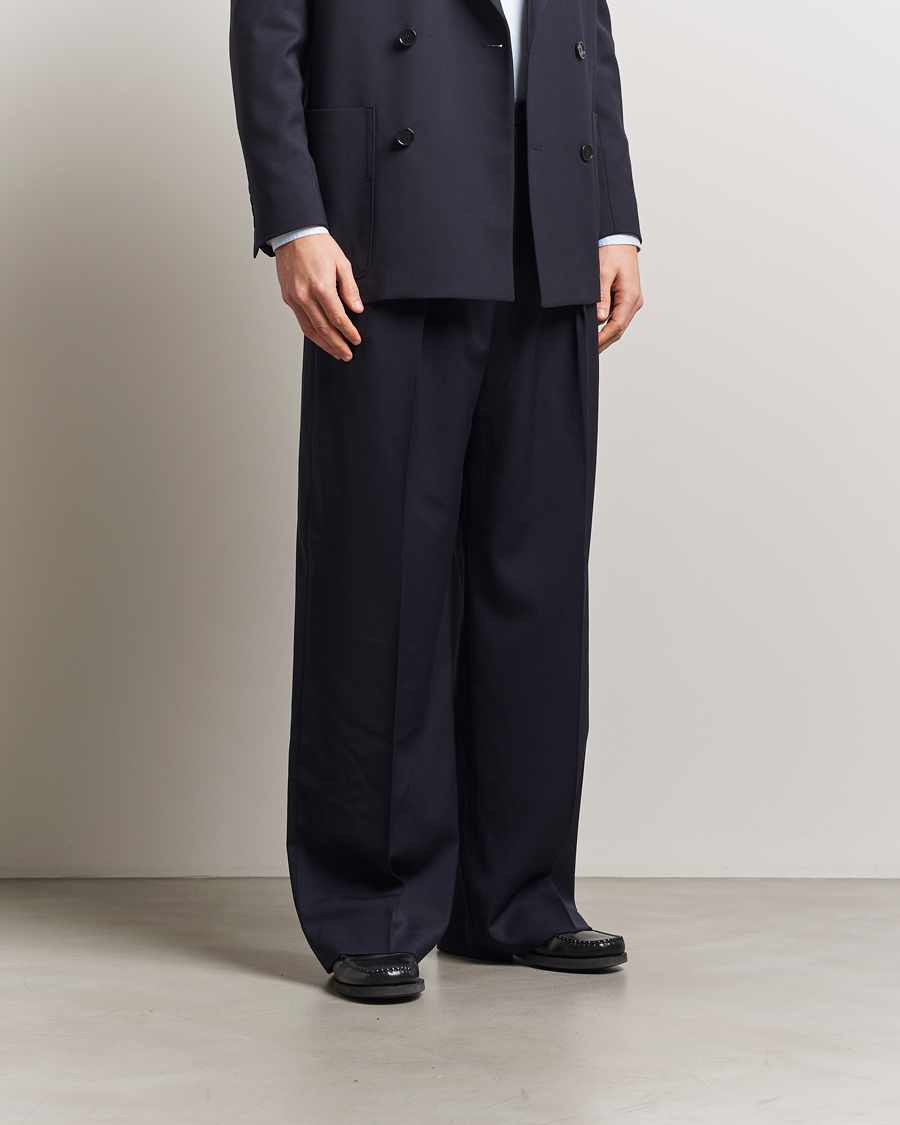 Heren | Broeken | Filippa K | Wide Wool Trousers Navy