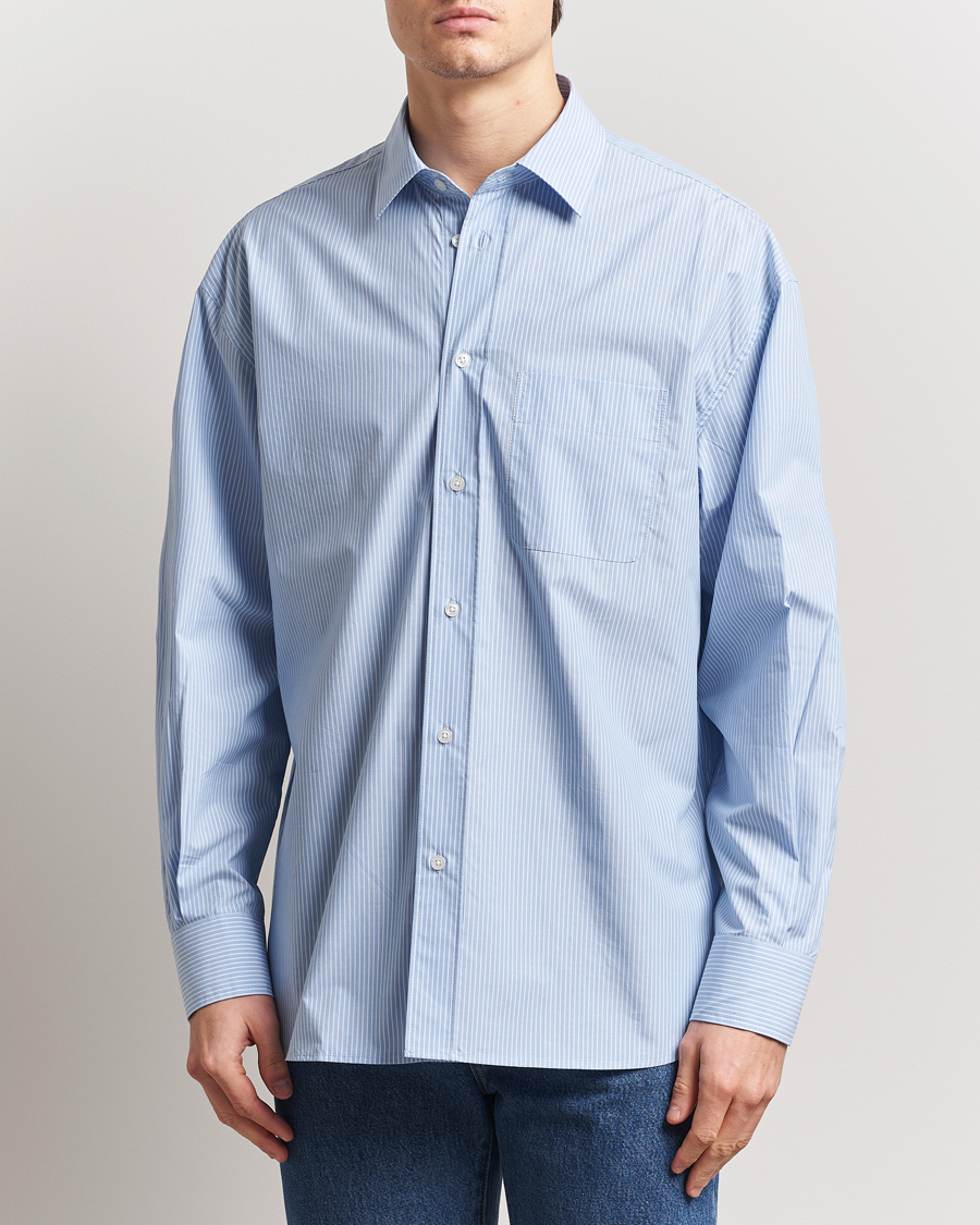 Heren | Overhemden | Filippa K | Striped Cotton Poplin Shirt Light Blue/White