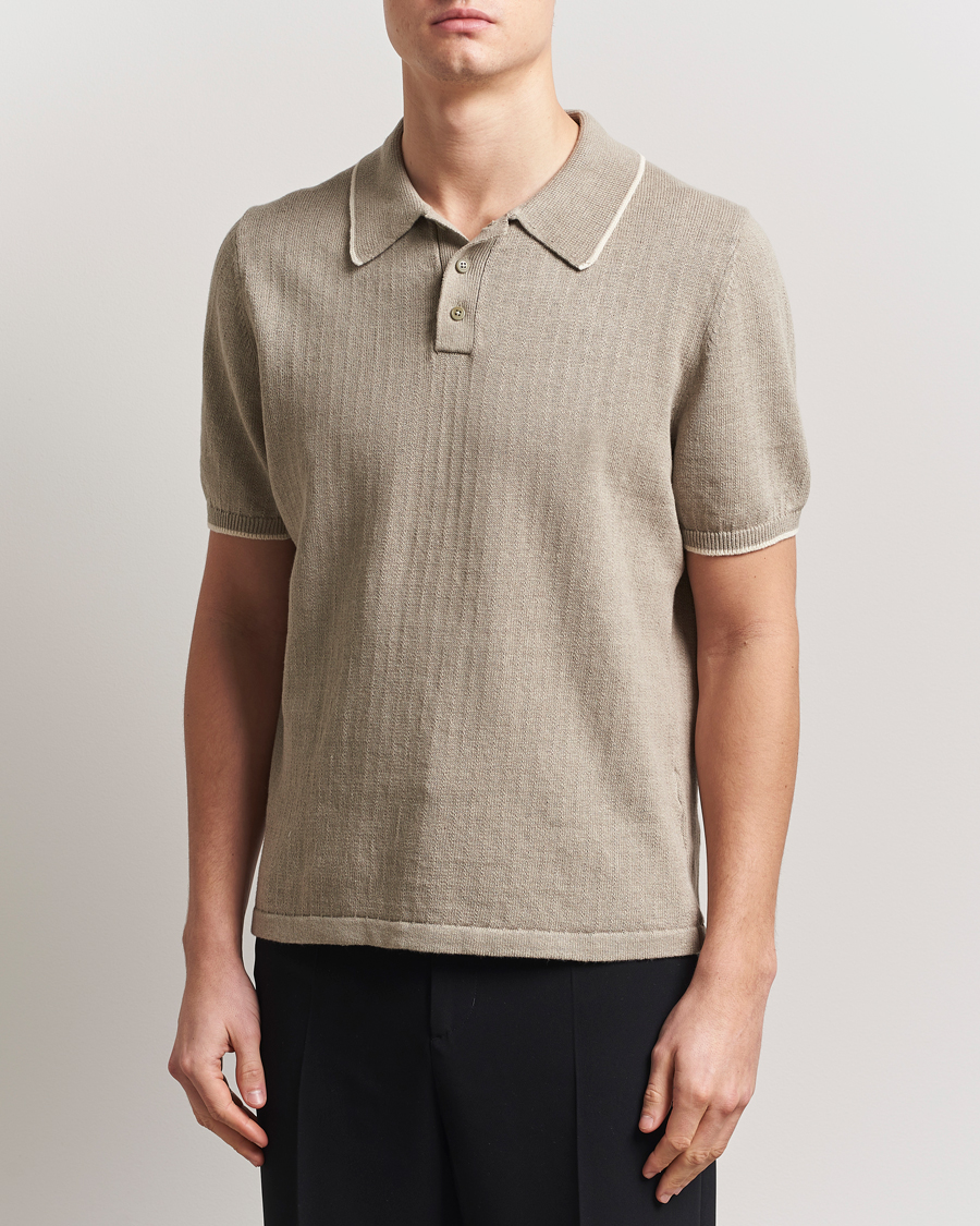 Heren | Polo's | Filippa K | Linen Cotton Knitted Polo Moss Grey