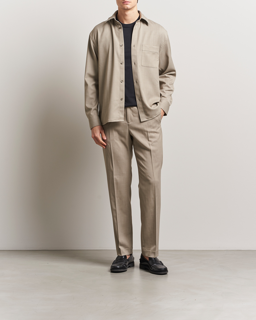 Heren | Overhemden | Filippa K | Boxy Wool Twill Shirt Sage Melange