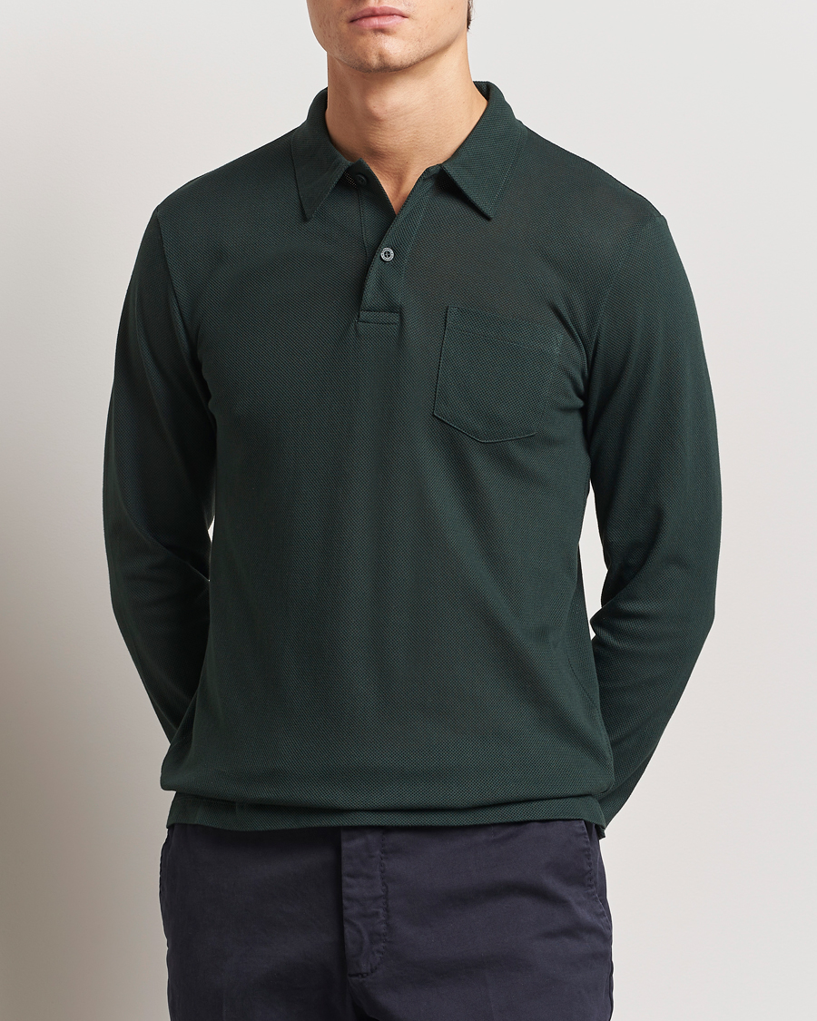 Heren | Truien | Sunspel | Long Sleeve Riviera Polo Shirt Holly Green