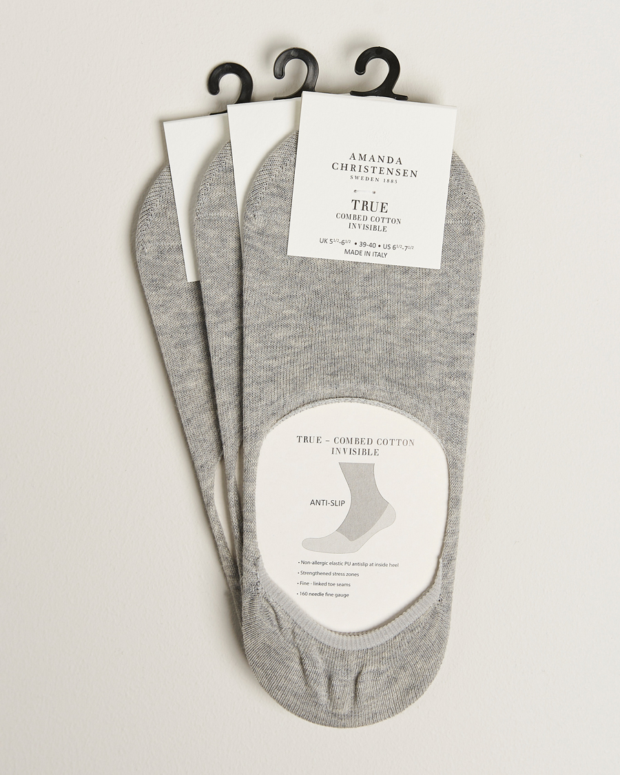 Heren | Ondergoed | Amanda Christensen | 3-Pack True Cotton Invisible Socks Light Grey Melange