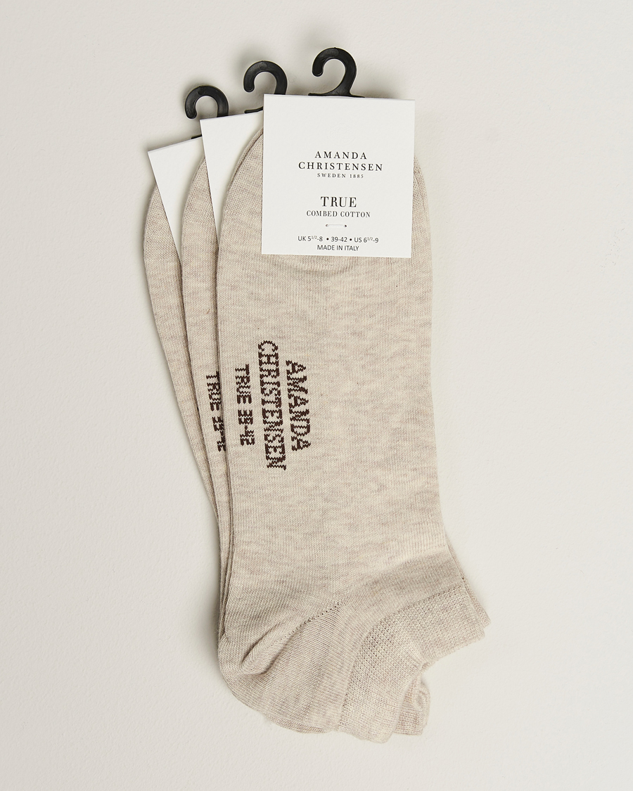 Heren | Ondergoed | Amanda Christensen | 3-Pack True Cotton Sneaker Socks Sand Melange