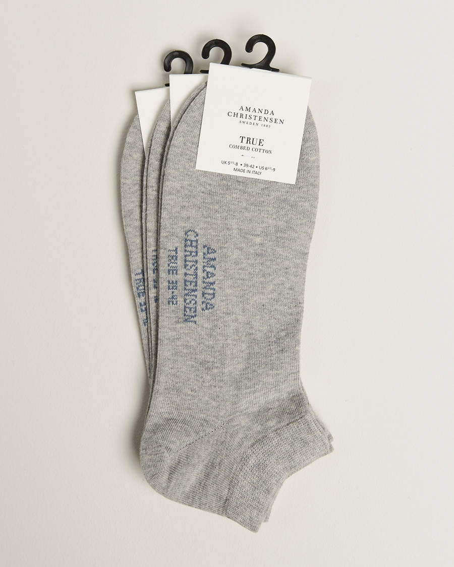 Heren | Ondergoed | Amanda Christensen | 3-Pack True Cotton Sneaker Socks Light Grey Melange