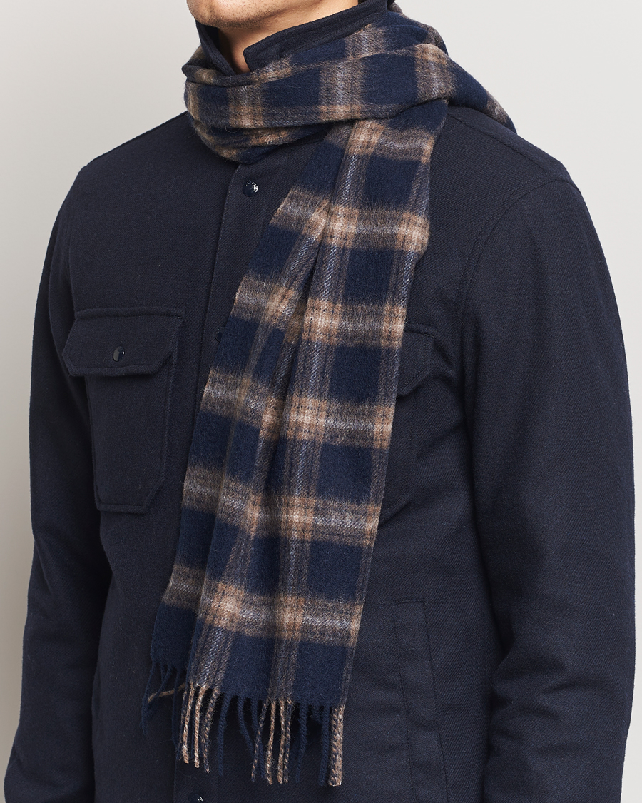 Heren | Amanda Christensen Wool Checked Scarf Navy Melange | Amanda Christensen | Wool Checked Scarf Navy Melange