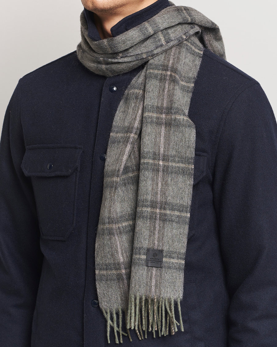 Heren | Amanda Christensen Wool Checked Scarf Olive Melange | Amanda Christensen | Wool Checked Scarf Olive Melange