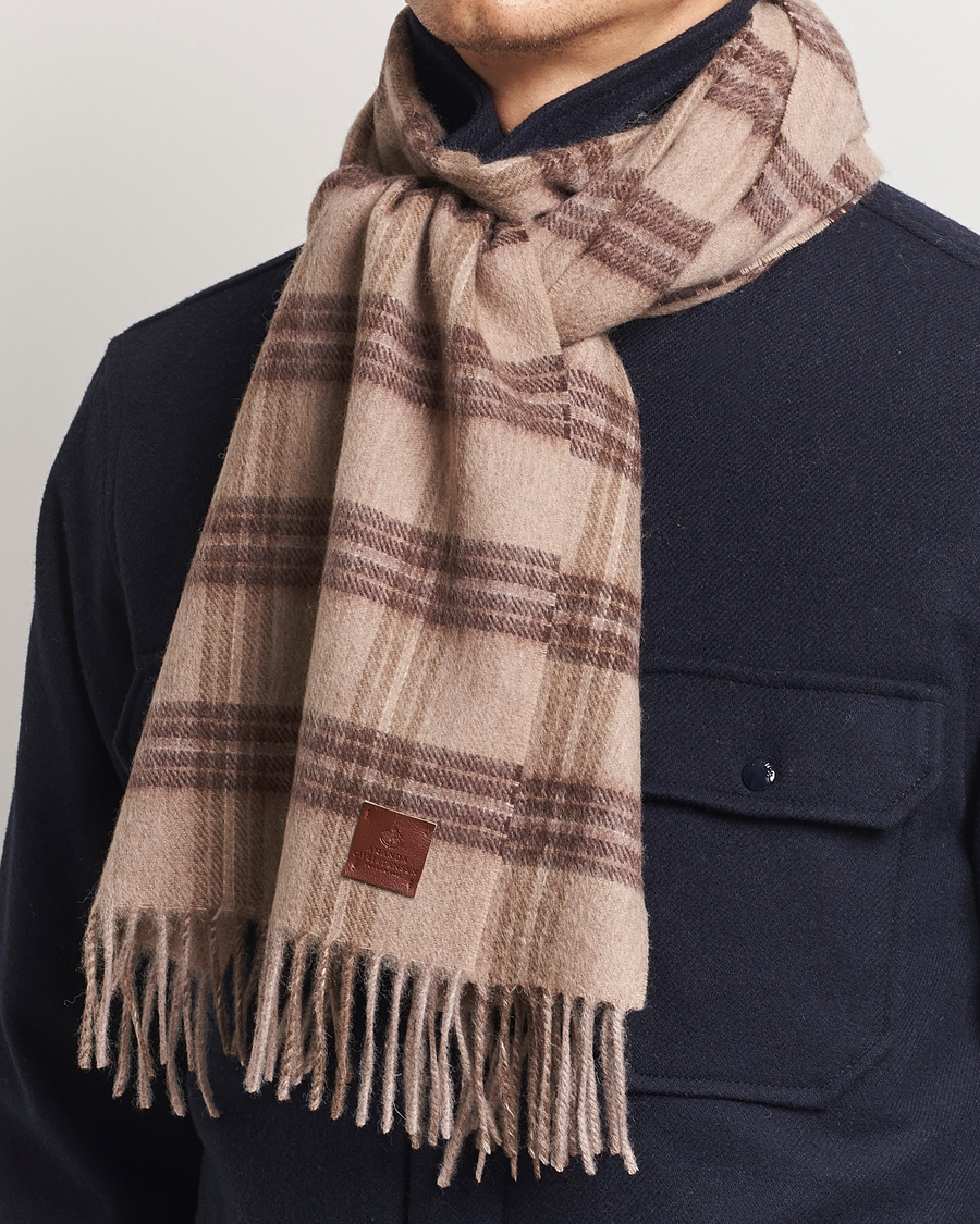 Heren | Amanda Christensen Wool Checked Scarf Beige Melange | Amanda Christensen | Wool Checked Scarf Beige Melange