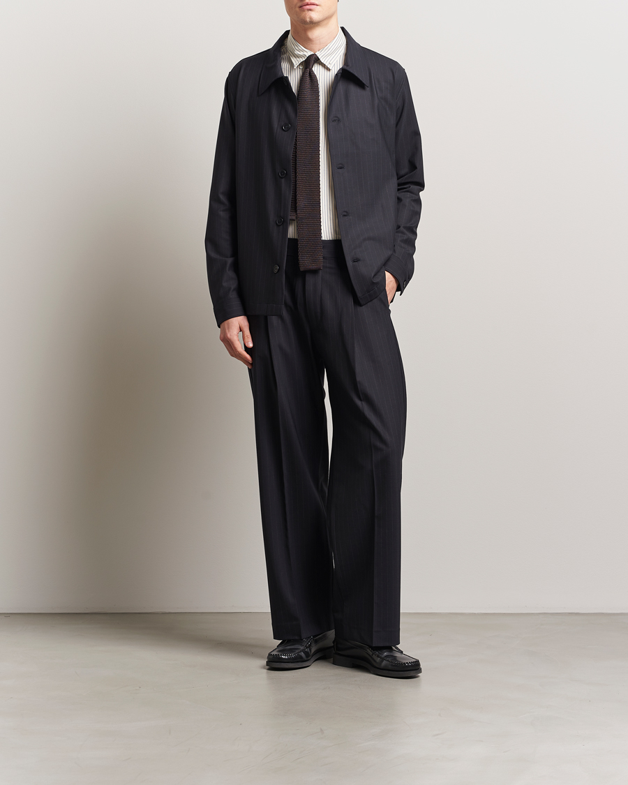 Heren | Broeken | NN07 | Kay Wool Pinstriped Drawstring Trousers Navy