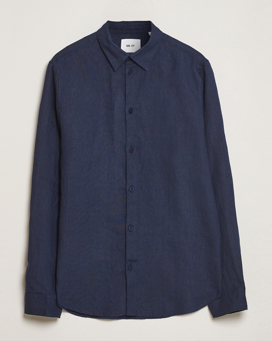 Heren | Overhemden | NN07 | Enzo Linen Shirt Navy Blue