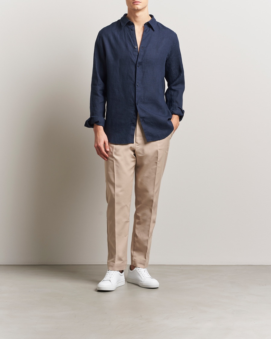 Heren | Overhemden | NN07 | Enzo Linen Shirt Navy Blue