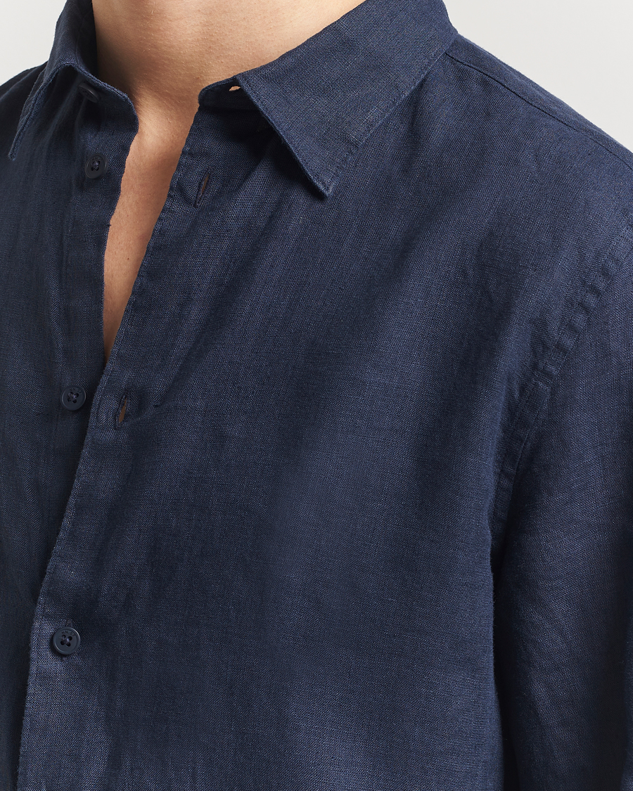 Heren | Overhemden | NN07 | Enzo Linen Shirt Navy Blue