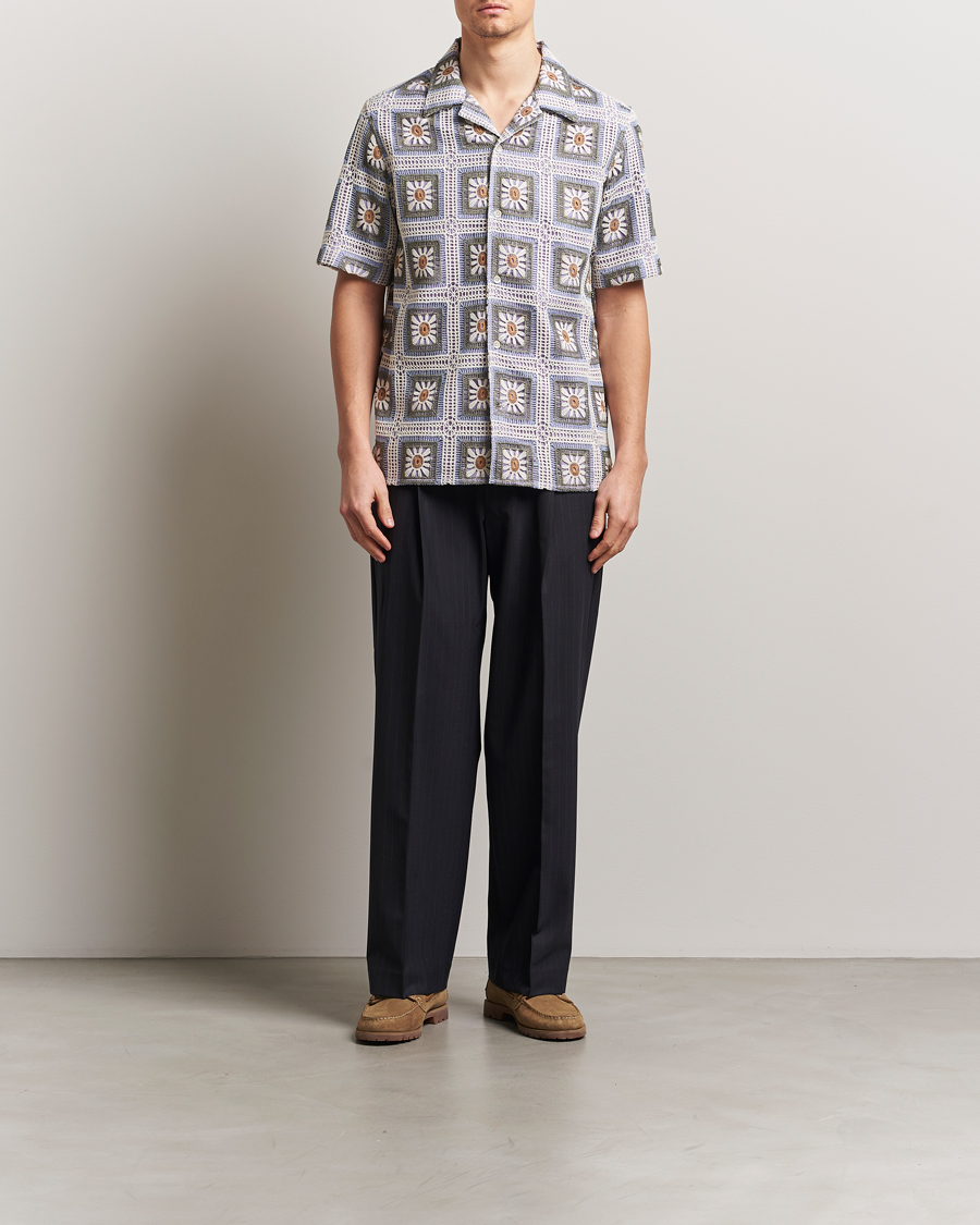 Heren | Overhemden | NN07 | Julio Crochet Flower Short Sleeve Shirt Violette Multi
