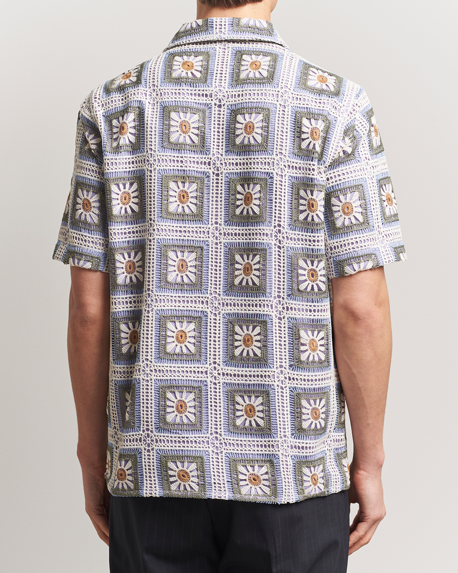 Heren | Overhemden | NN07 | Julio Crochet Flower Short Sleeve Shirt Violette Multi